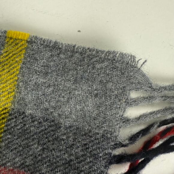 J. Crew x Abraham Moon Merino Wool Plaid Scarf Gray Blue Yellow Fringe 68 x 11.5 - Picture 3 of 7